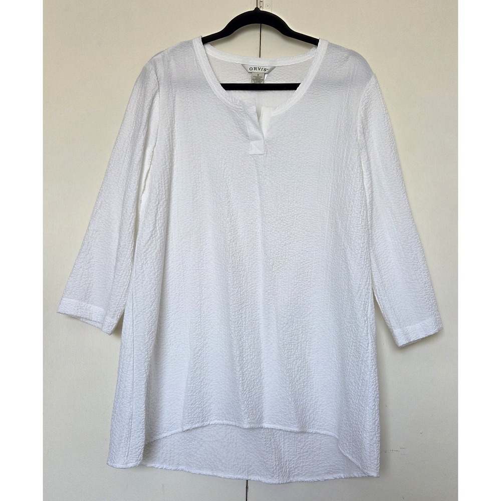 Orvis Womens Shirt Medium White pullover  V-neck casual Cotton Blend classic~EXC